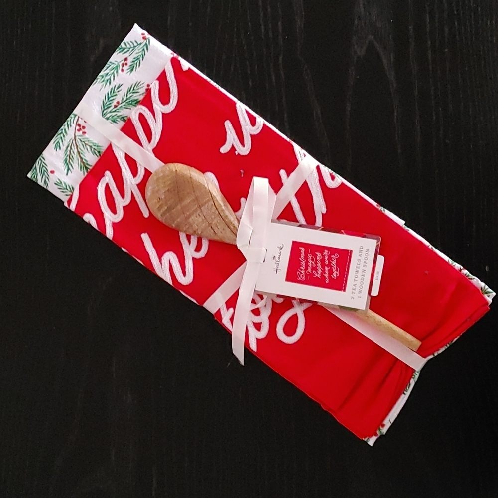 Hallmark Christmas Tea Towels & Wooden Spoon